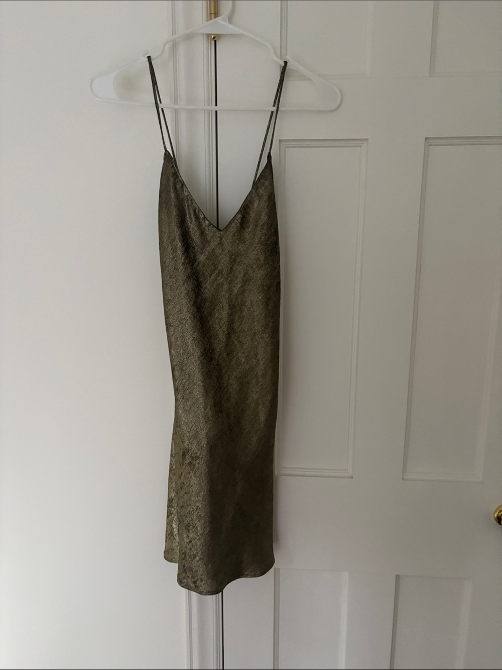 Zara olive-toned satin slip mini dress